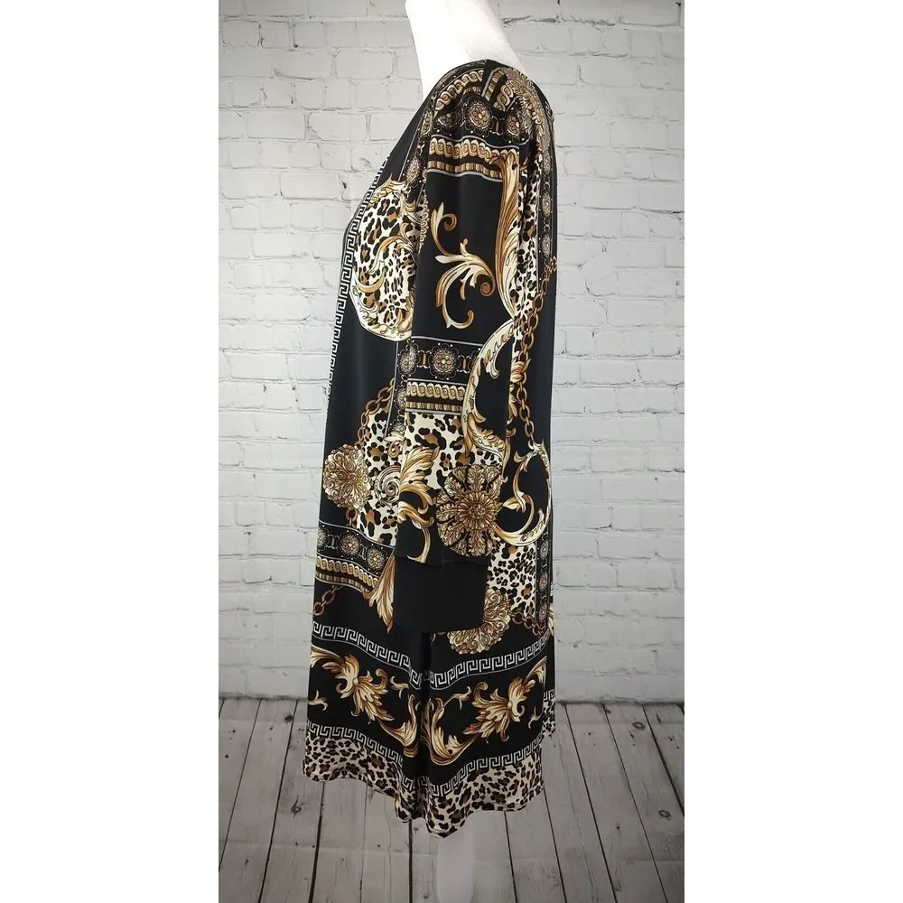 Shift Dress Baroque Leopard Print Long Sleeve Party Cocktail Dress - Picture 4 of 7